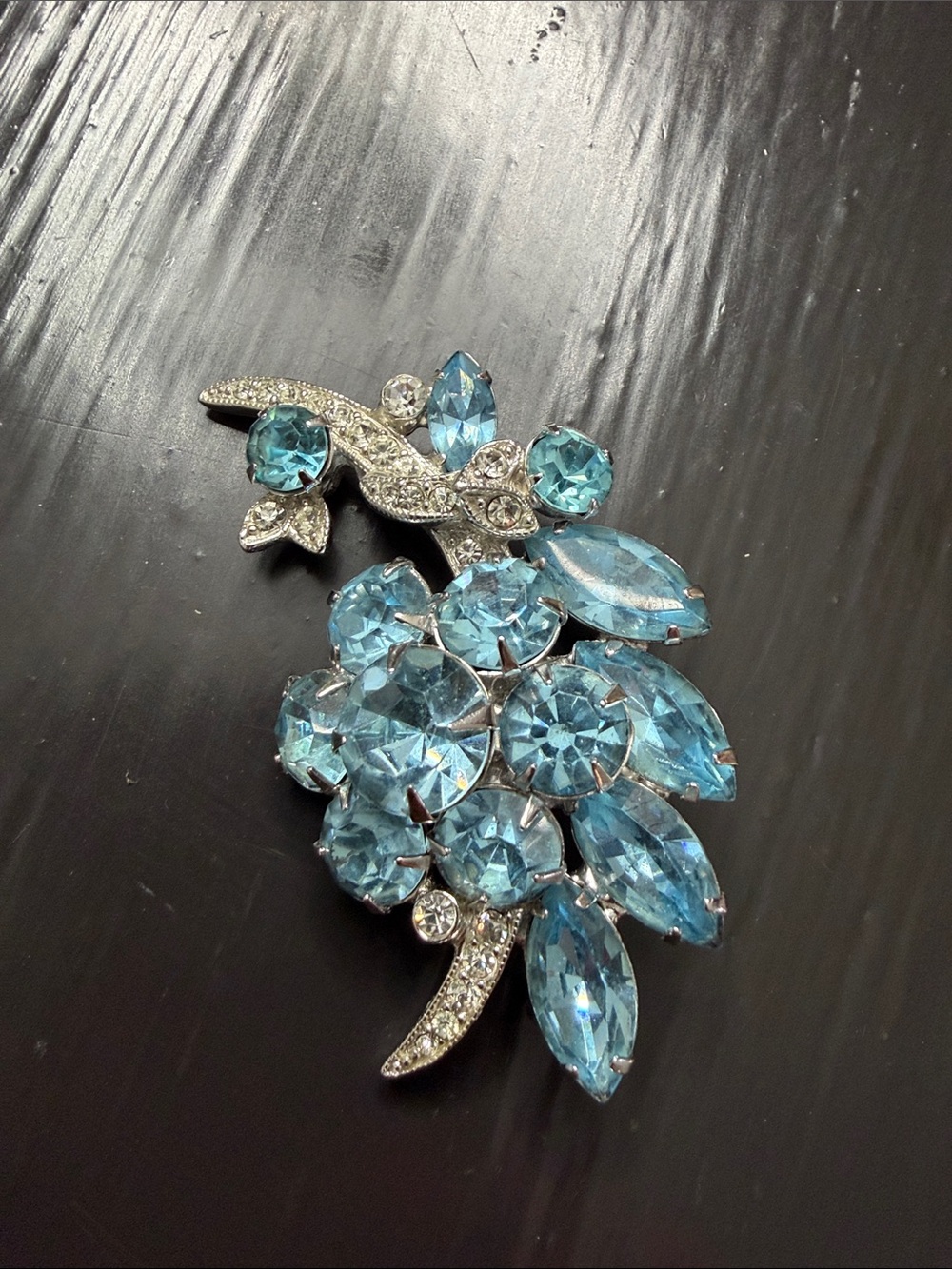 Eisenberg Ice Blue Crystal Floral Brooch